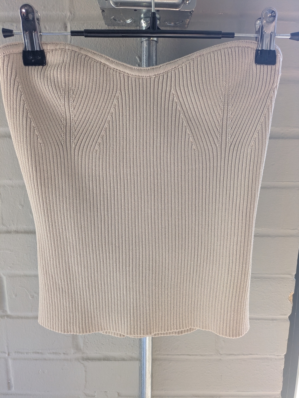 Skies Are Blue Neutral Ribbed Strapless Tube Top in Beige